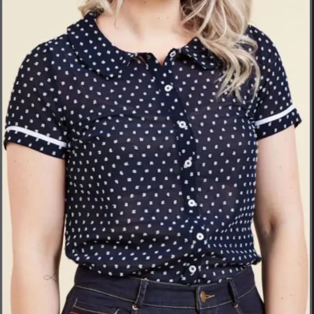 ModCloth Shear Blue with White Polka Dot Blouse Size 1X
